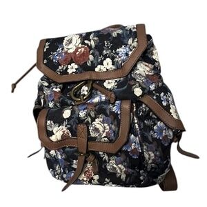 Madden Girl Floral Canvas Backpack with Faux Leather Trim – Boho Vintage Style